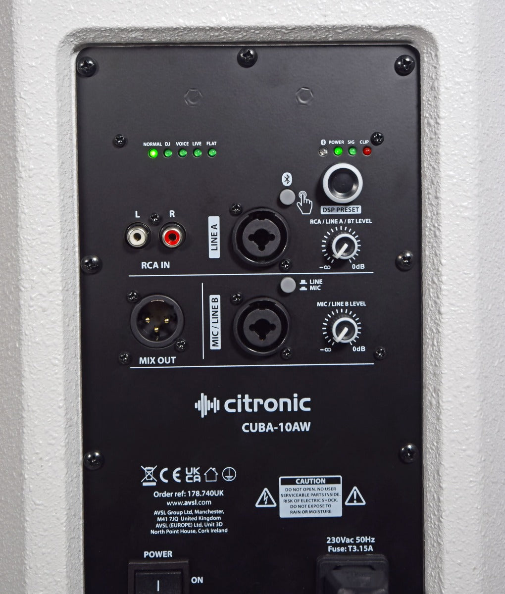 CUBA 10" Active Full-Range PA Høyttaler m/ DSP + Bluetooth 270W Hvit