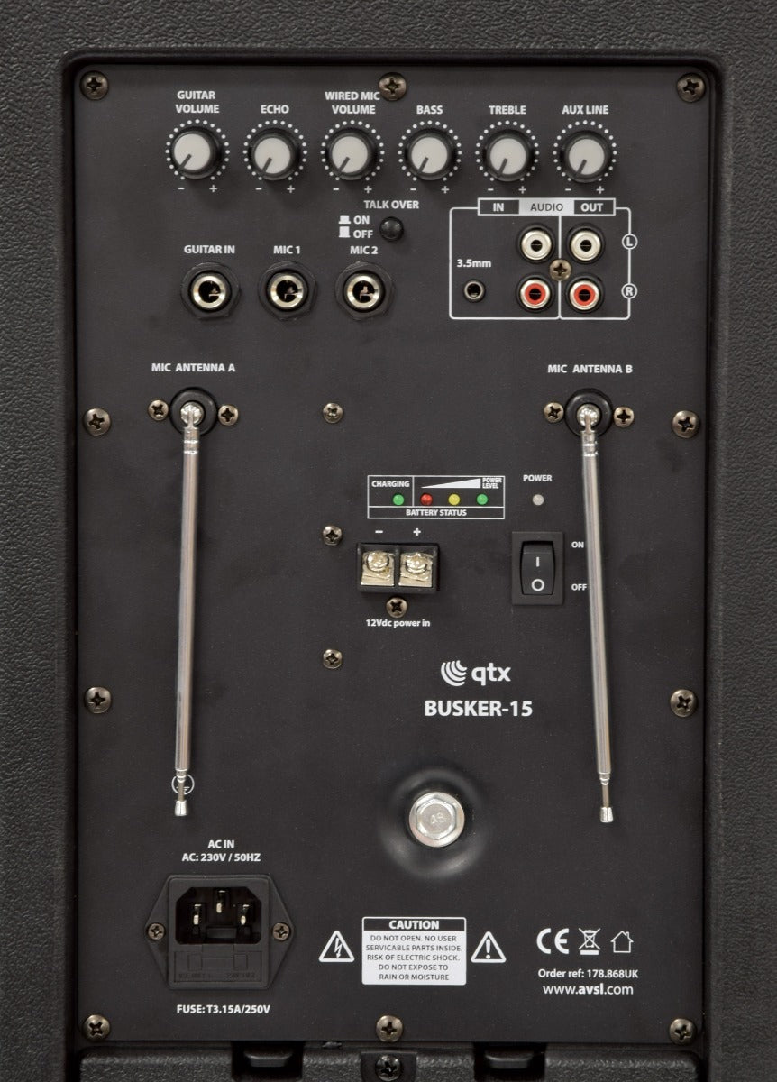 Ladbar 15" PA-Høytaler med Trådløse Mikrofoner, Media Player & Bluetooth®