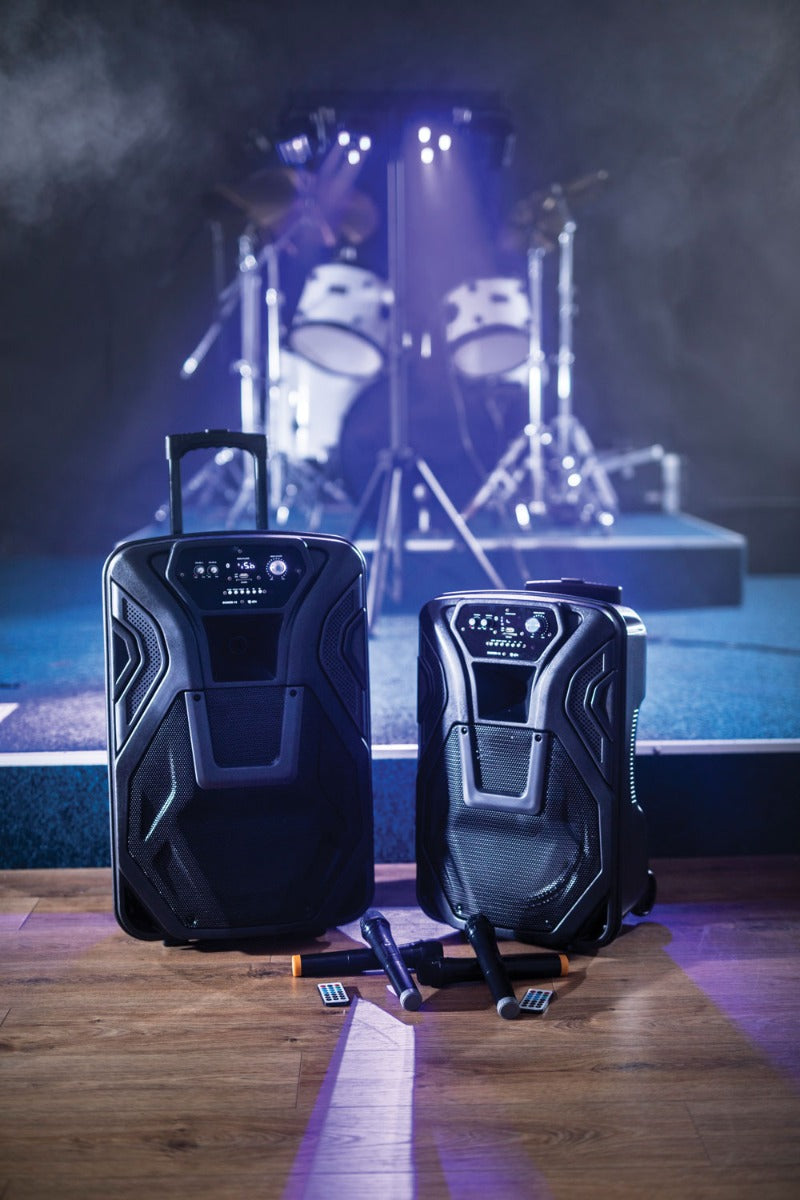Ladbar 15" PA-Høytaler med Trådløse Mikrofoner, Media Player & Bluetooth®