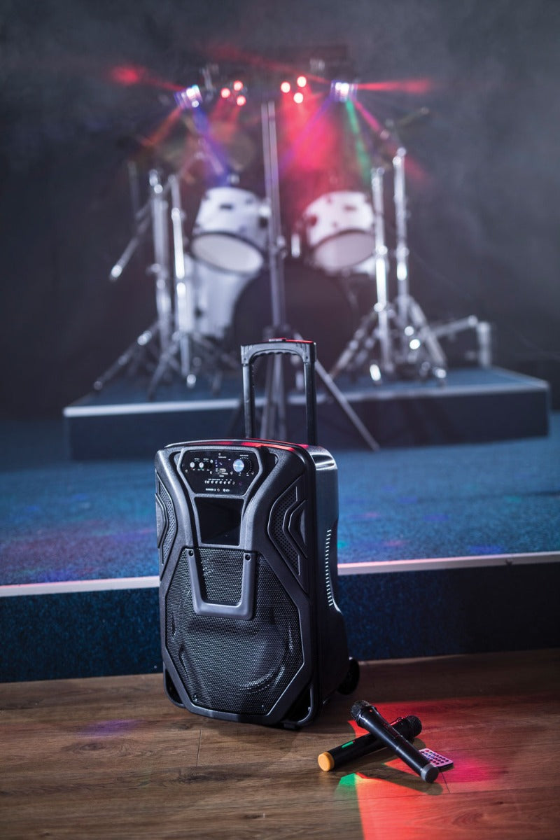 Ladbar 15" PA-Høytaler med Trådløse Mikrofoner, Media Player & Bluetooth®