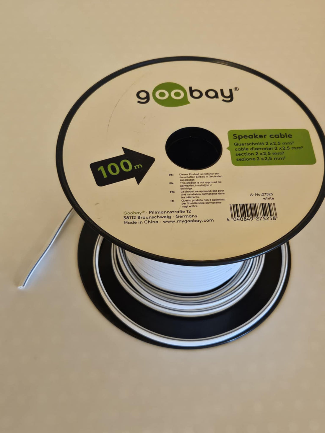 Høyttalerkabel 2x2.5mm2 Hvit (pris pr. meter)