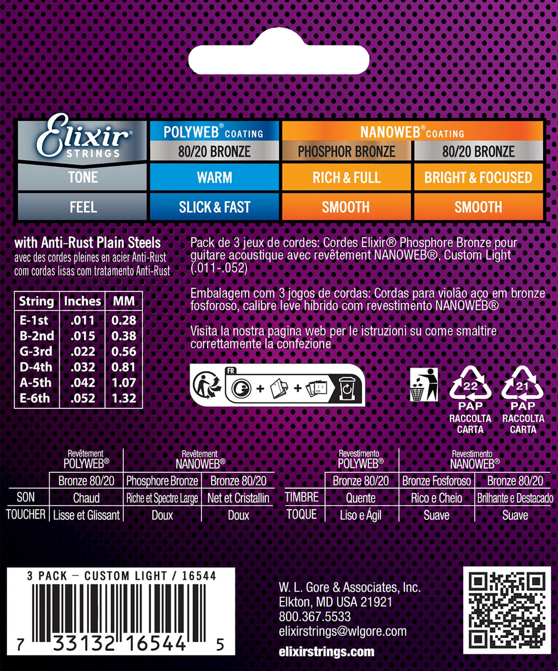 Elixir 16544 3 PACK 11-52 Custom Light