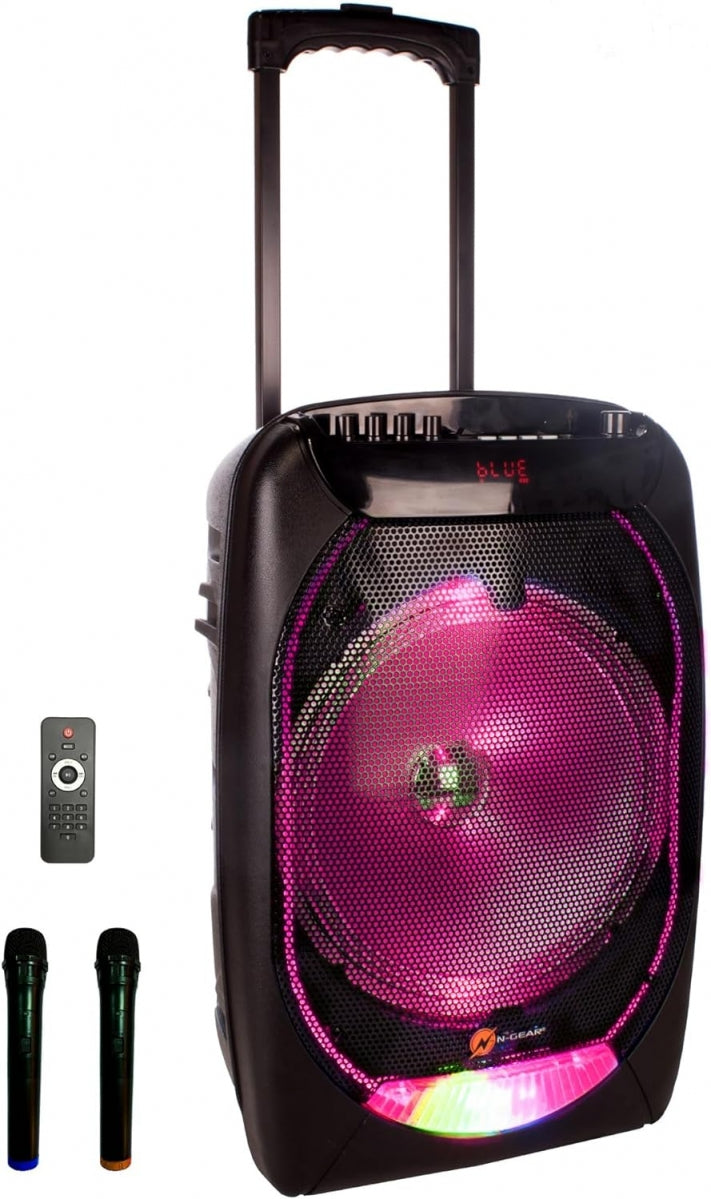 12" Partyhøyttaler m/Lys og 2xTrådløse mikrofoner