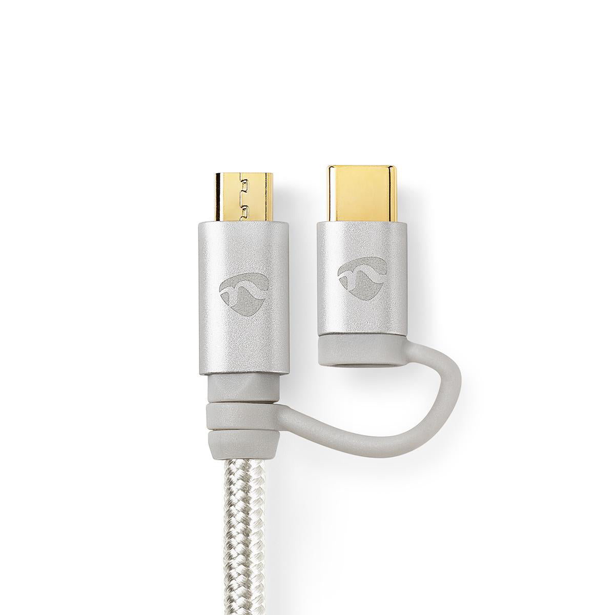 2 i en kabel USB 2.0 Han til USB Micro-B Han / USB-C™ Han  2.00 m Gull belagt