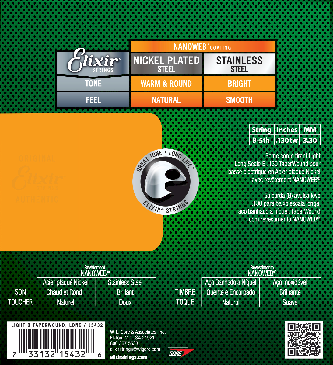 Elixir 15432 5th Medium 130 Taper Wound Enkel bass streng