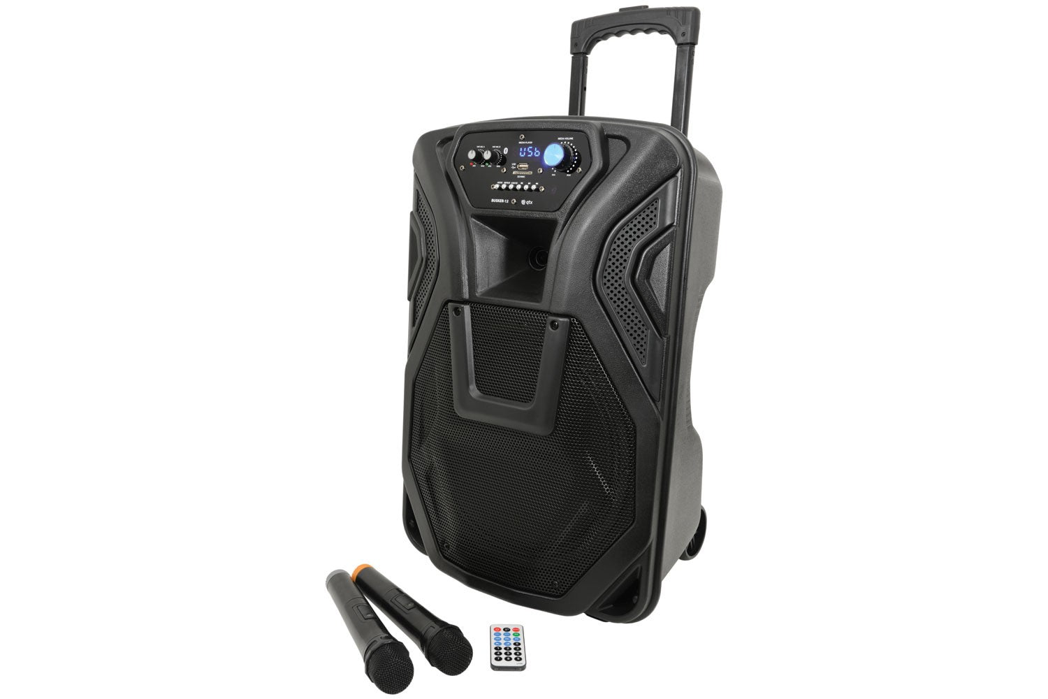 Ladbar 12" PA-Høytaler med Trådløse Mikrofoner, Media Player & Bluetooth®