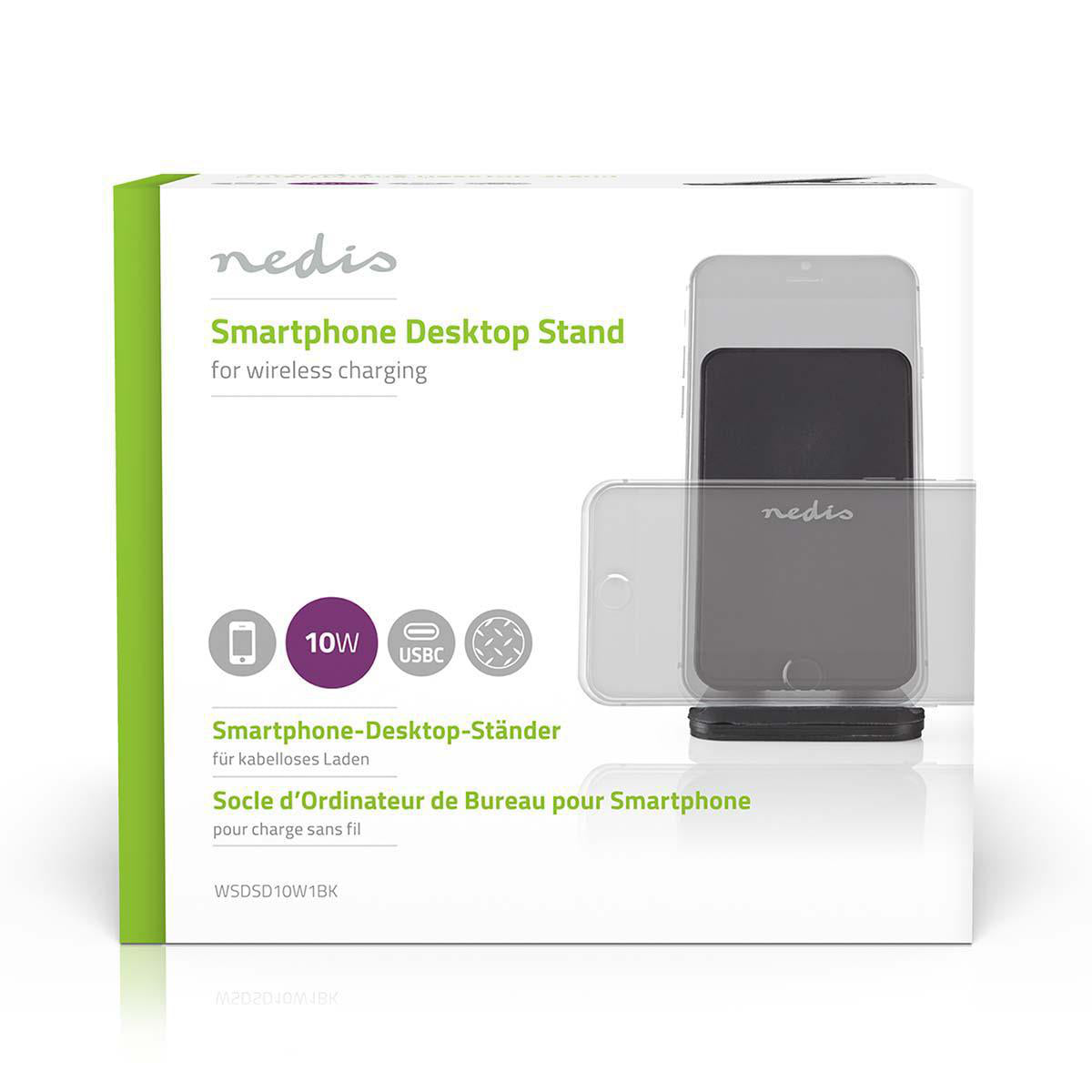 Bordstativ for mobiltelefon med trådløs lader 10 W USB Type-C™