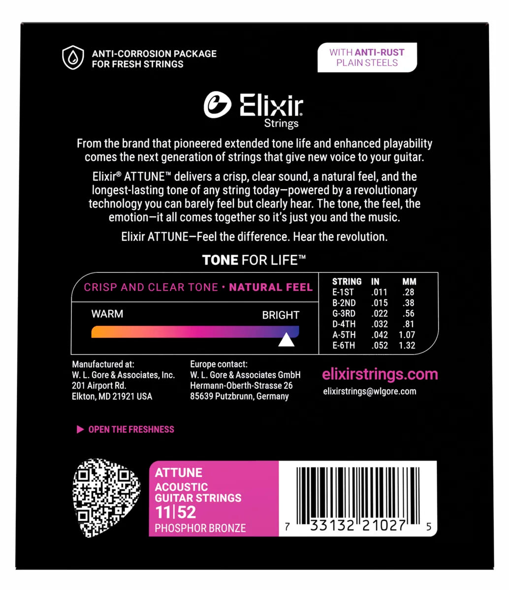 ELIXIR ATTUNE 21027 Phosphore Bronze Custom Light 11-52