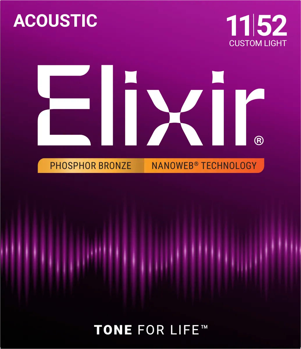 ELIXIR NANOWEB PHOSPHOR BRONZE NANOWEB® Custom Light 11-52. Strenger til Akustisk gitar.