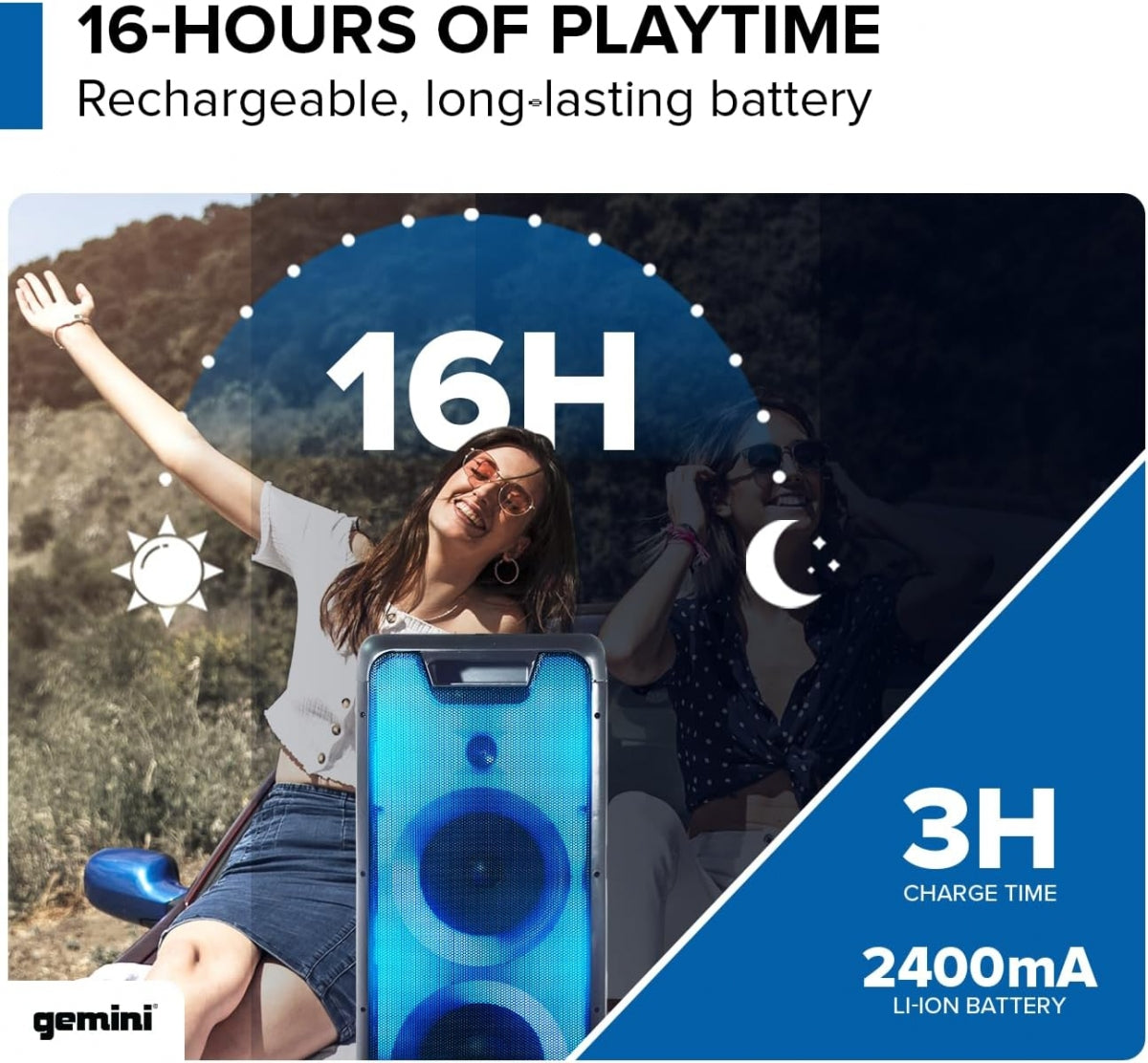 Gemini GLS-880 Oppladbar høyttaler med LED-Lys
