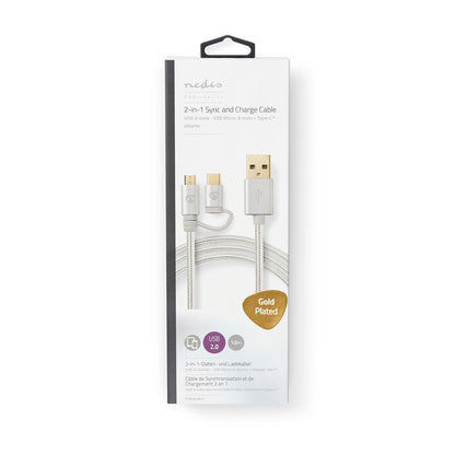 2 i en kabel USB 2.0 Han til USB Micro-B Han / USB-C™ Han  2.00 m Gull belagt
