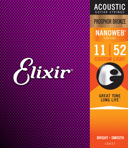 ELIXIR NANOWEB PHOSPHOR BRONZE NANOWEB® Custom Light 11-52. Strenger til Akustisk gitar.