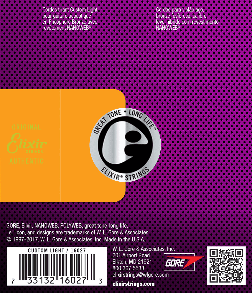 ELIXIR NANOWEB PHOSPHOR BRONZE NANOWEB® Custom Light 11-52. Strenger til Akustisk gitar.