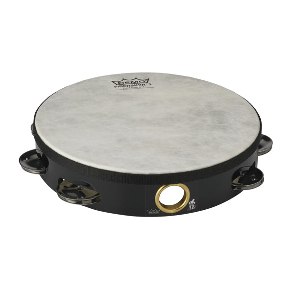 Remo Tambourine 8″ Fiberskyn 3 – Single Row Black